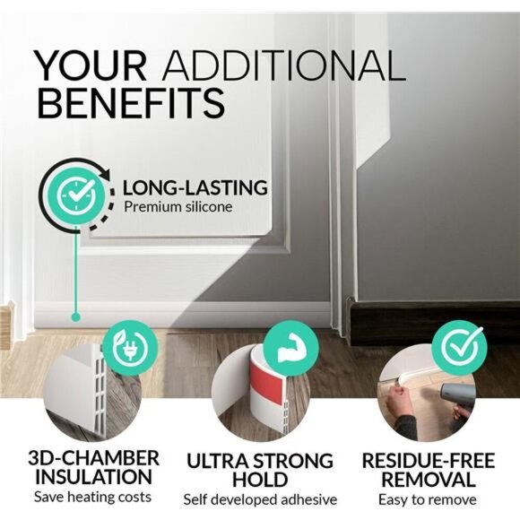 Door Draft Stopper Weather Stripping Seal Soundproof Energy Saving Door Sweep - Picture 6 of 7